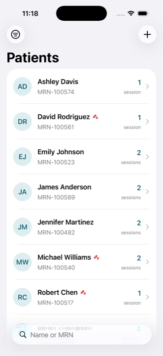 Patient records list in SurgiMD